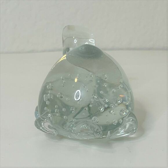 Vintage Clear Art Glass Turtle Figurine 1980s Controlled Bubbles Paperweight - Picture 5 of 7